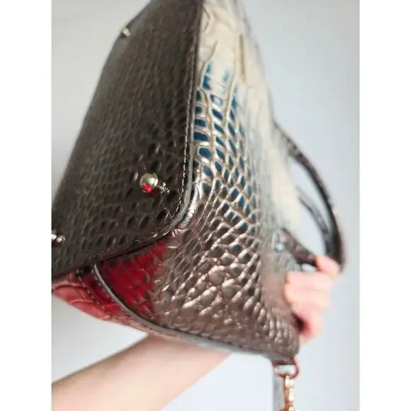 Brahmin Duxbury Satchel Petrol Magnus Croc Embossed Leather Bag Strap Dust Bag - Picture 7 of 16